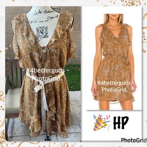 NEW Paige Tia Silk Belted Ruffle Leopard Animal Print Caramel Spice Mini Dress L